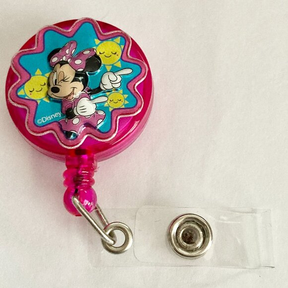 Disney Minnie Mouse Charm ID Badge Holder Lanyard Retractable Reel Pink Dots - Picture 3 of 5